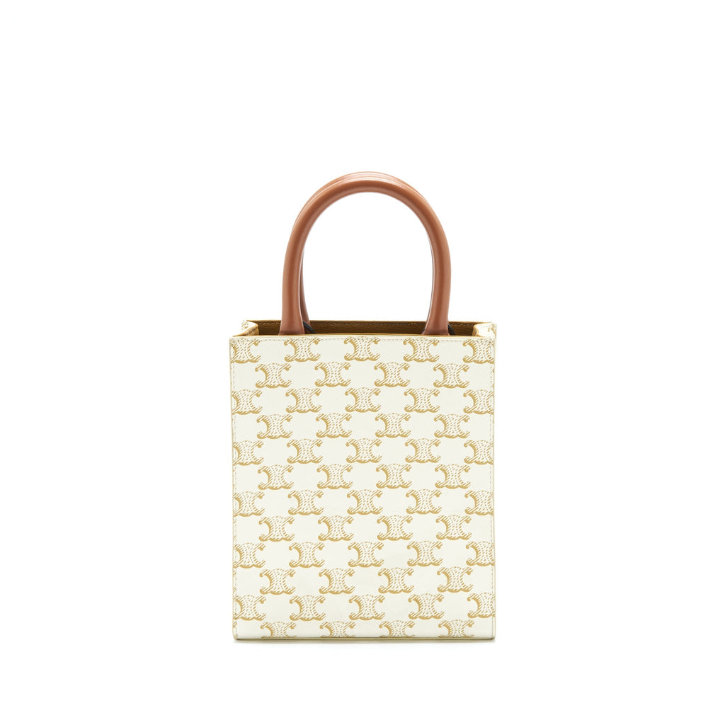 CELINE MINI VERTICAL TOTE CABAS IN TRIOMPHE CANVAS/CALFSKIN WHITE