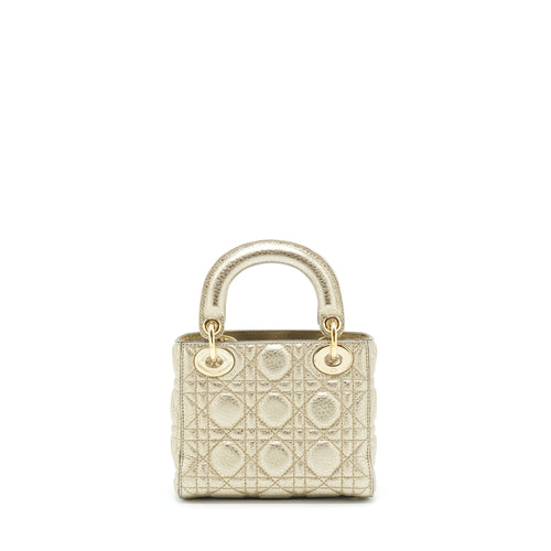 DIOR MINI LADY DIOR SUPPLE GRAINED CALFSKIN METALLIC GOLD LGHW