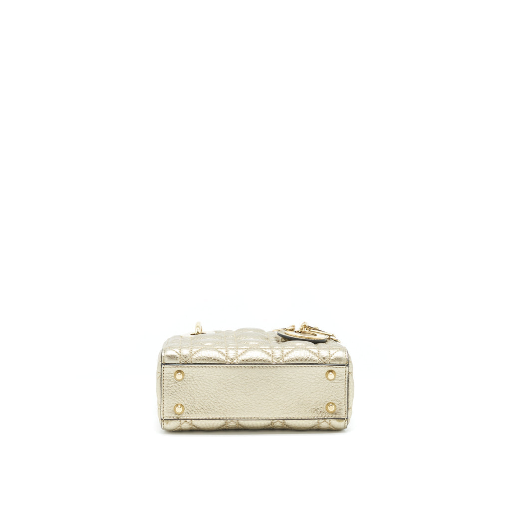 DIOR MINI LADY DIOR SUPPLE GRAINED CALFSKIN METALLIC GOLD LGHW