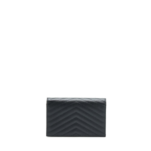 SAINT LAURENT/YSL CASSANDRA MATELASSE ENVELOPE CHAIN WALLET GRAINED CALFSKIN BLACK SHW