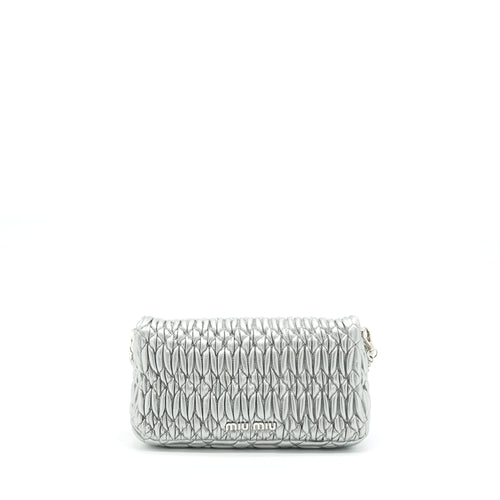 MIU MIU ICONIC CRYSTAL CLOQUE NAPPA SILVER SHW