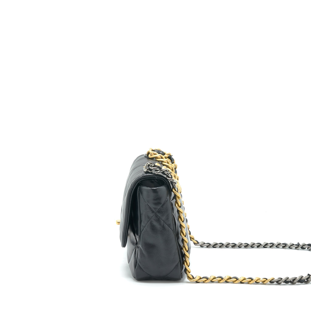 CHANEL SMALL 19 BAG GOATSKIN BLACK WITH GOLD/SLIVER HARDWARE