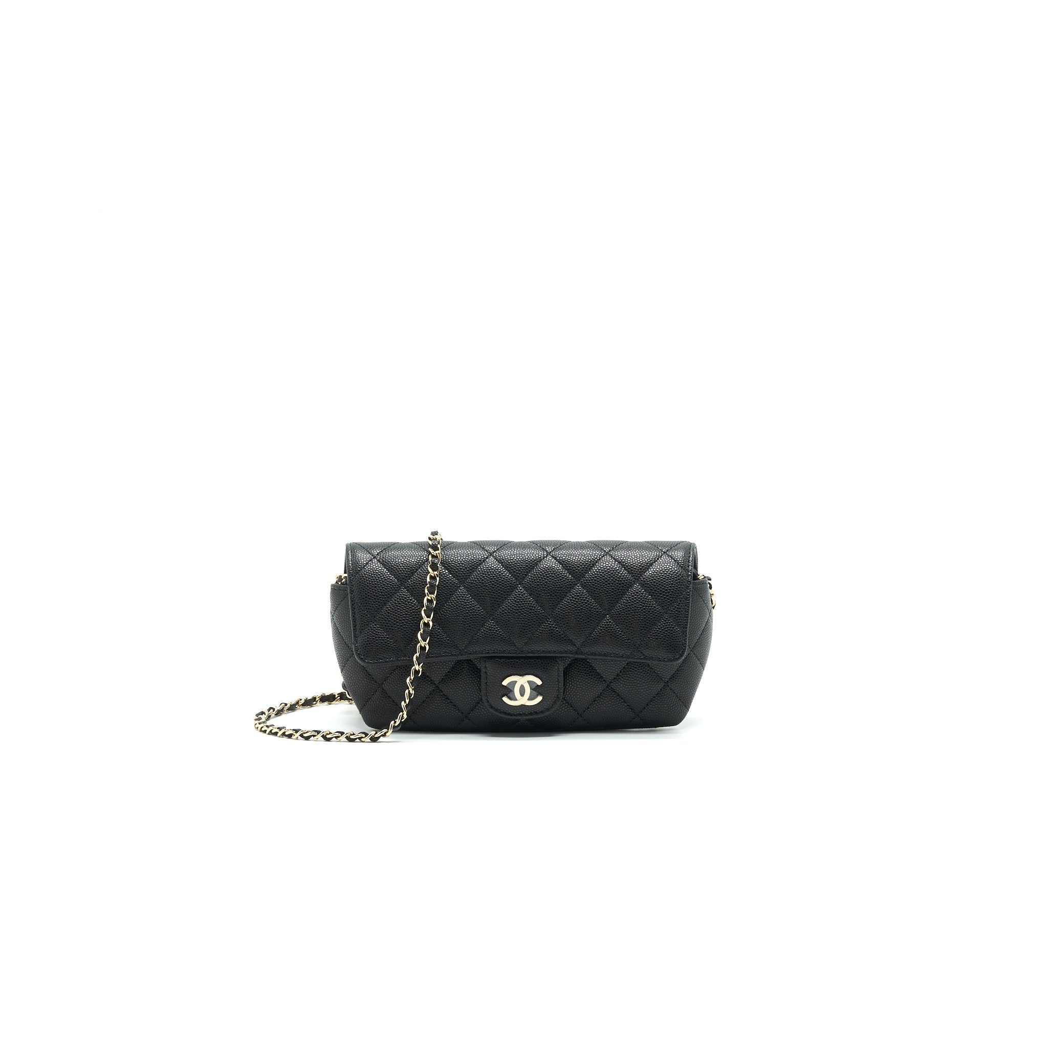 CHANEL GLASSES CASE WITH CHAIN CAVIAR BLACK LGHW