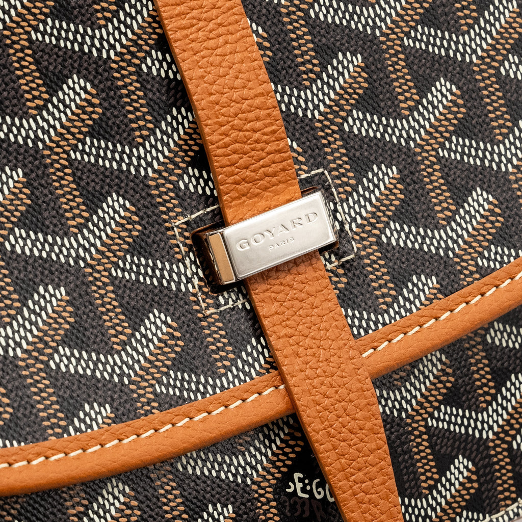 GOYARD BELVEDERE PM MESSENGER BAG GOYARDLINE CANVAS/CALFSKIN BLACK/TAN SHW