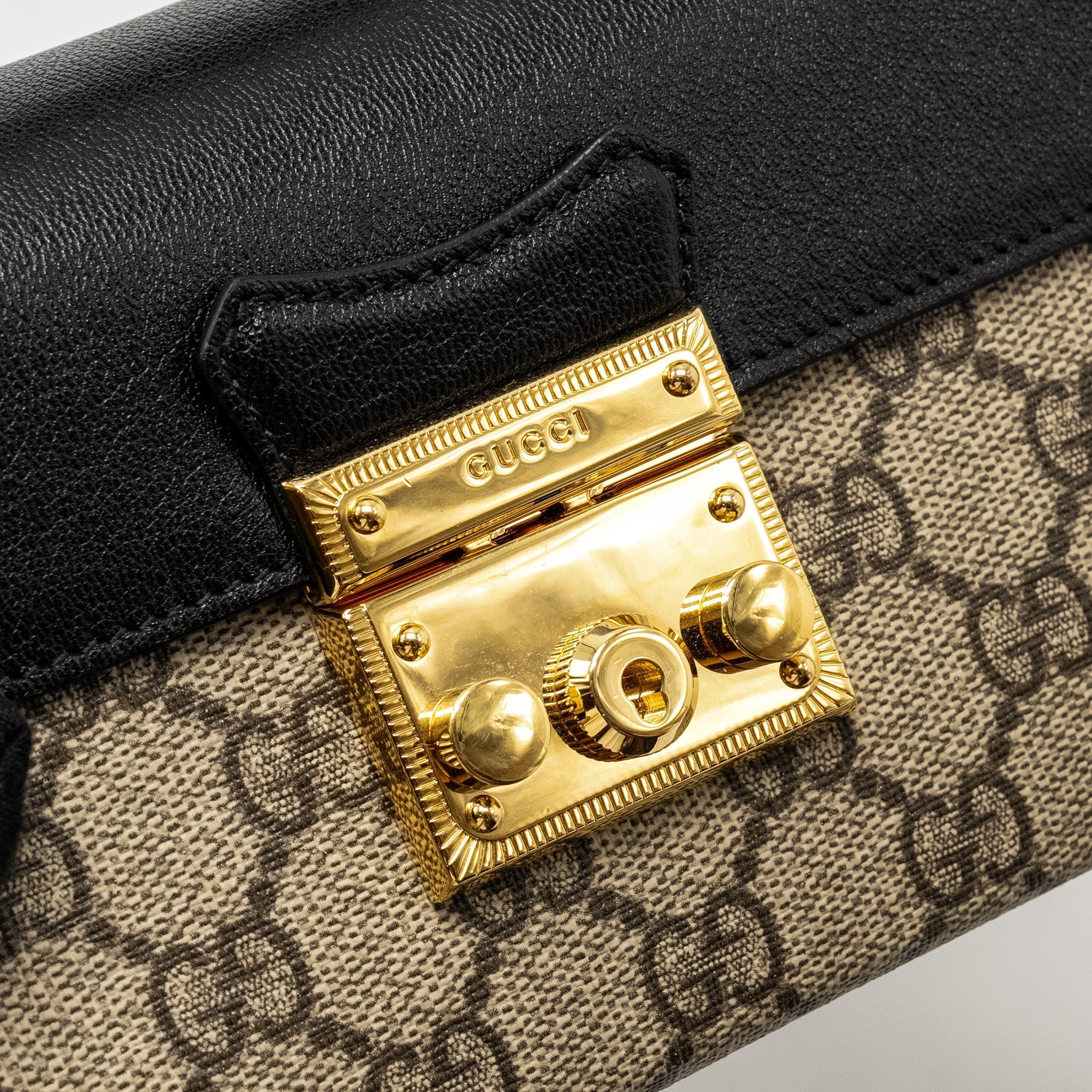 GUCCI MINI PADLOCK TOP HANDLE SHOULDER BAG GG SUPREME CANVAS GHW