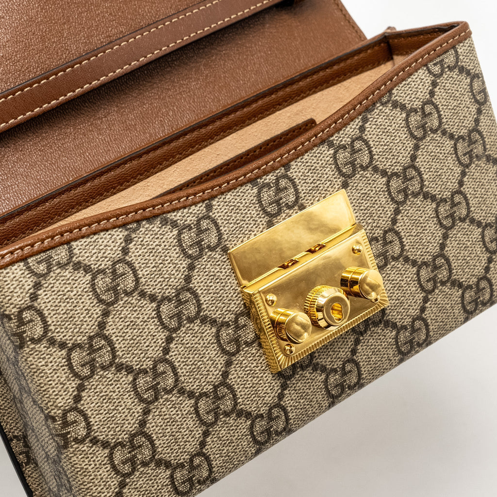 GUCCI MINI PADLOCK TOP HANDLE SHOULDER BAG GG SUPREME CANVAS GHW