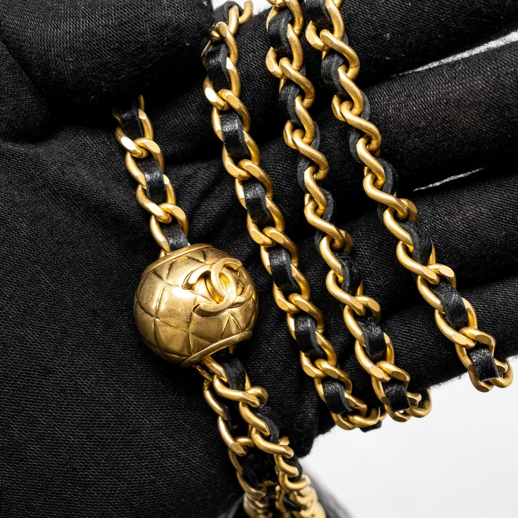 CHANEL PEARL CRUSH WALLET ON CHAIN LAMBSKIN BLACK GHW (MICROCHIP)