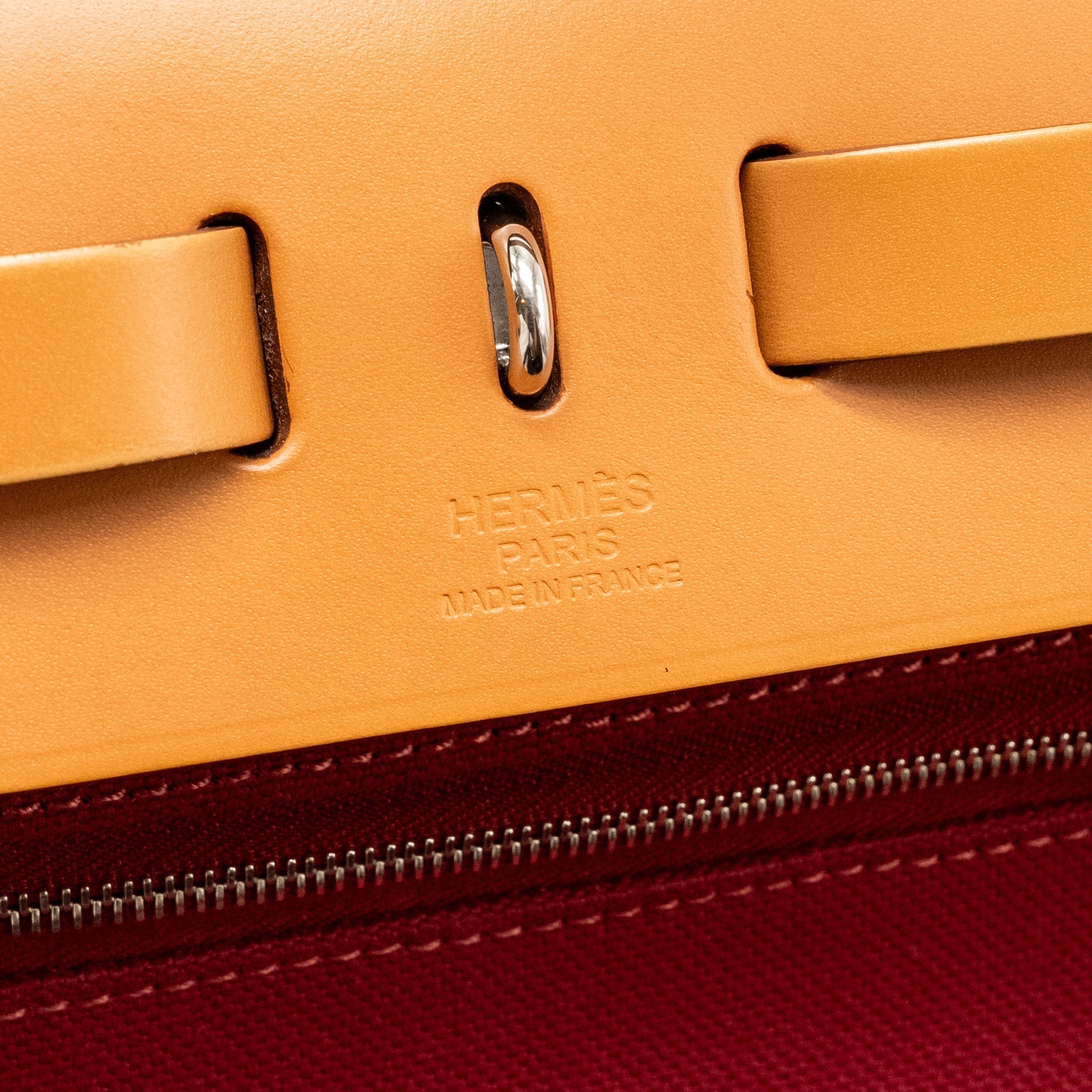 HERMES HERBAG 31 ZIP BAG CANVAS/HUNTER LEATHER RED SHW
