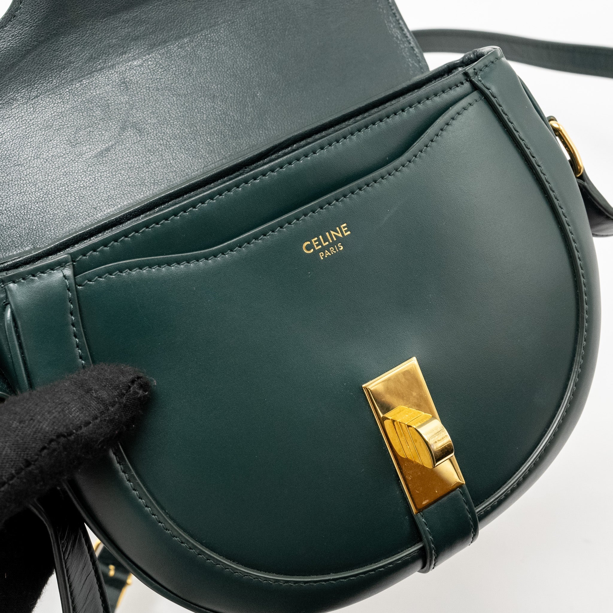 CELINE SMALL BESACE BAG CALFSKIN DARK GREEN GHW