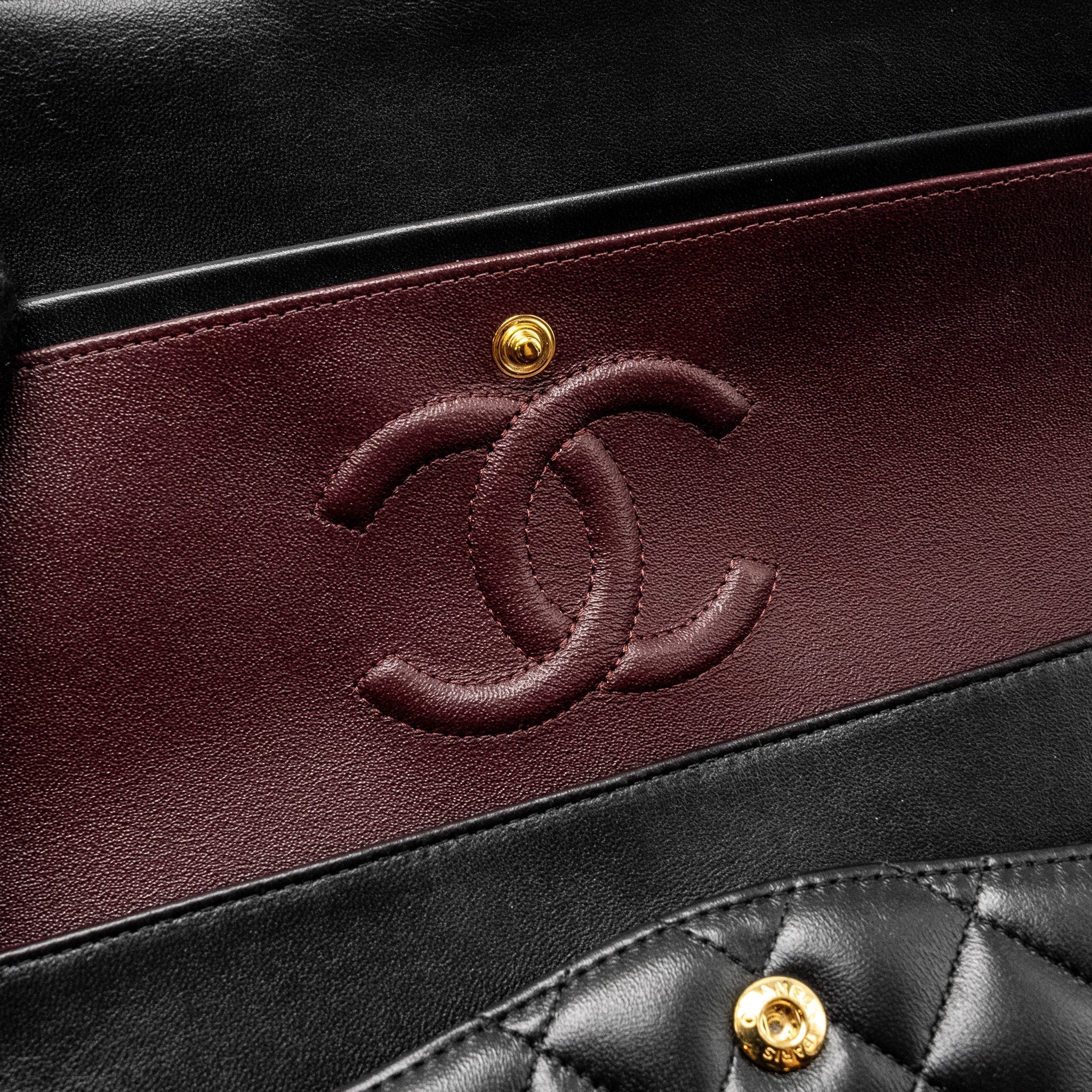 CHANEL MEDIUM CLASSIC DOUBLE FLAP BAG LAMBSKIN BLACK GHW (MICROCHIP)