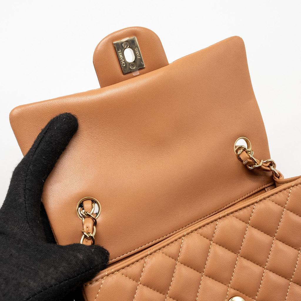 CHANEL MINI RECTANGULAR FLAP BAG LAMBSKIN DARK BEIGE LGHW