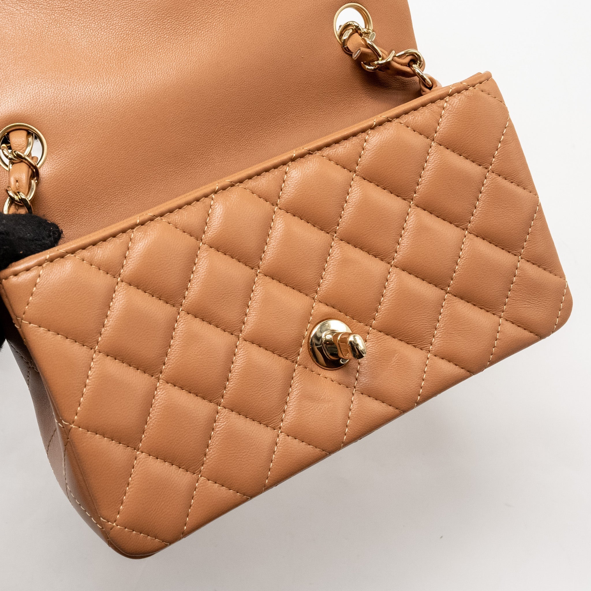 CHANEL MINI RECTANGULAR FLAP BAG LAMBSKIN DARK BEIGE LGHW
