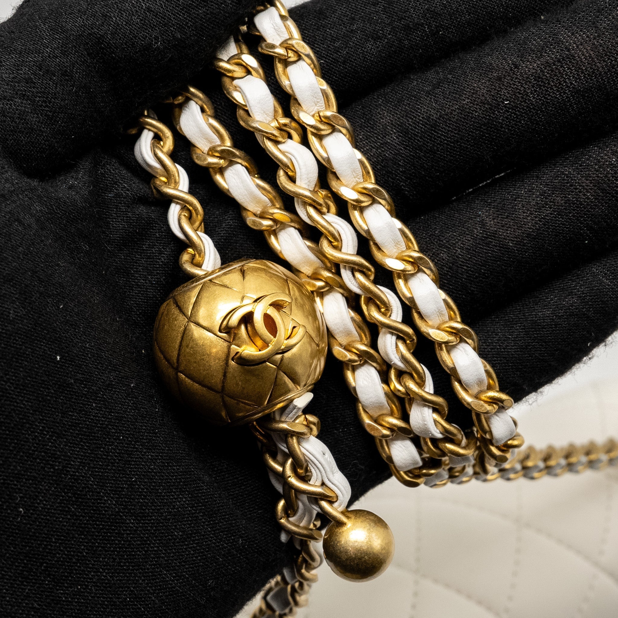CHANEL PEARL CRUSH MINI SQUARE LAMBSKIN WHITE GHW (MICROCHIP)