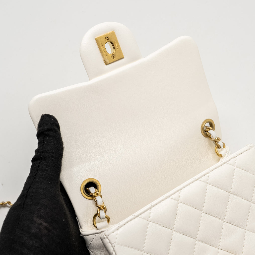 CHANEL PEARL CRUSH MINI SQUARE LAMBSKIN WHITE GHW (MICROCHIP)