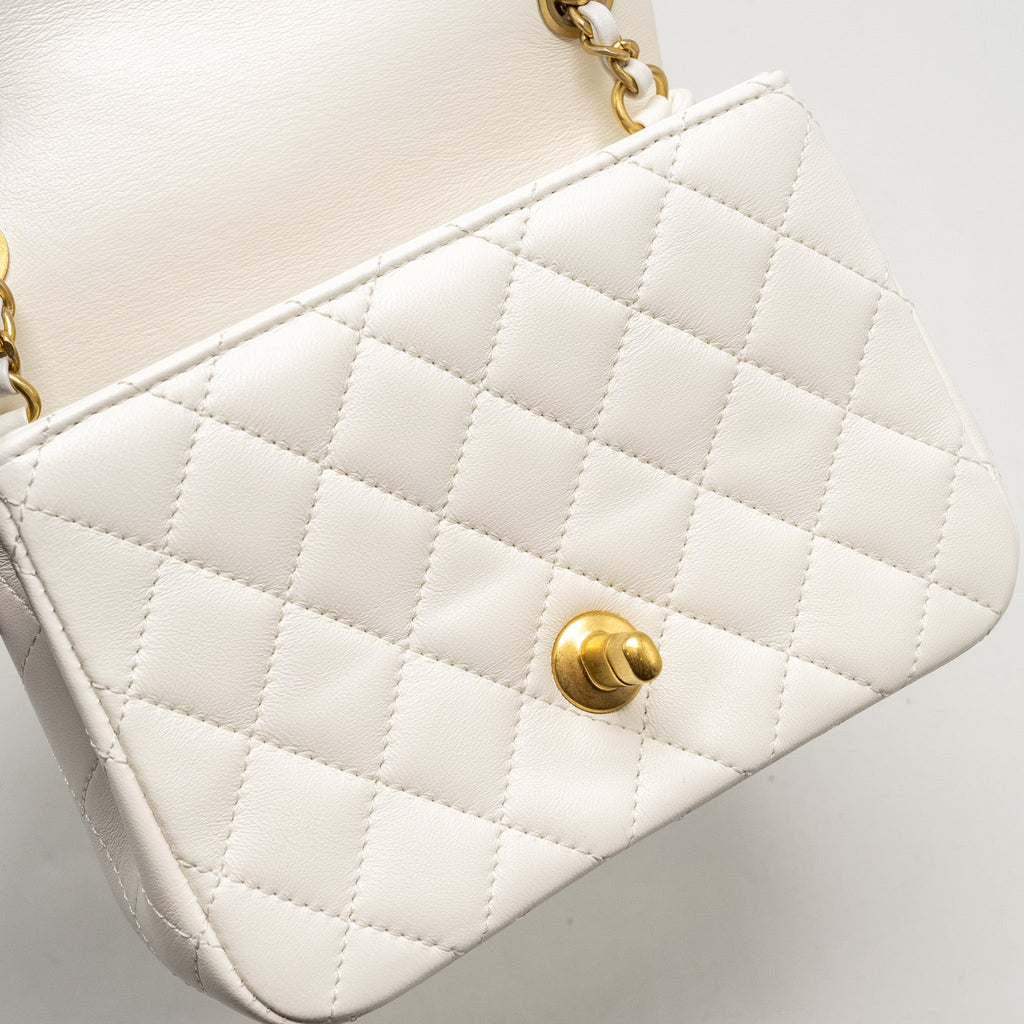CHANEL PEARL CRUSH MINI SQUARE LAMBSKIN WHITE GHW (MICROCHIP)