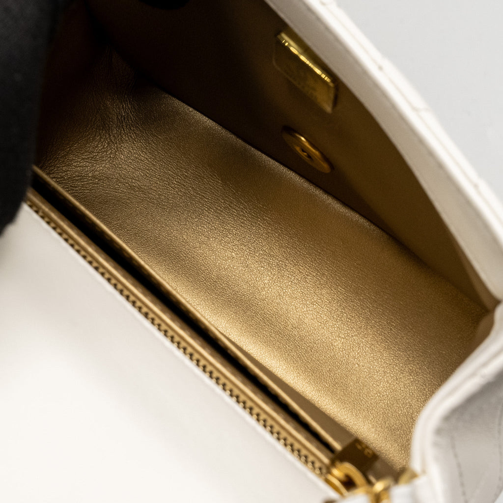 CHANEL PEARL CRUSH MINI SQUARE LAMBSKIN WHITE GHW (MICROCHIP)