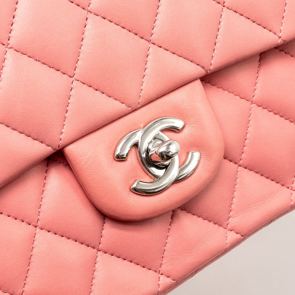 CHANEL MEDIUM CLASSIC DOUBLE FLAP BAG LAMBSKIN PINK SHW
