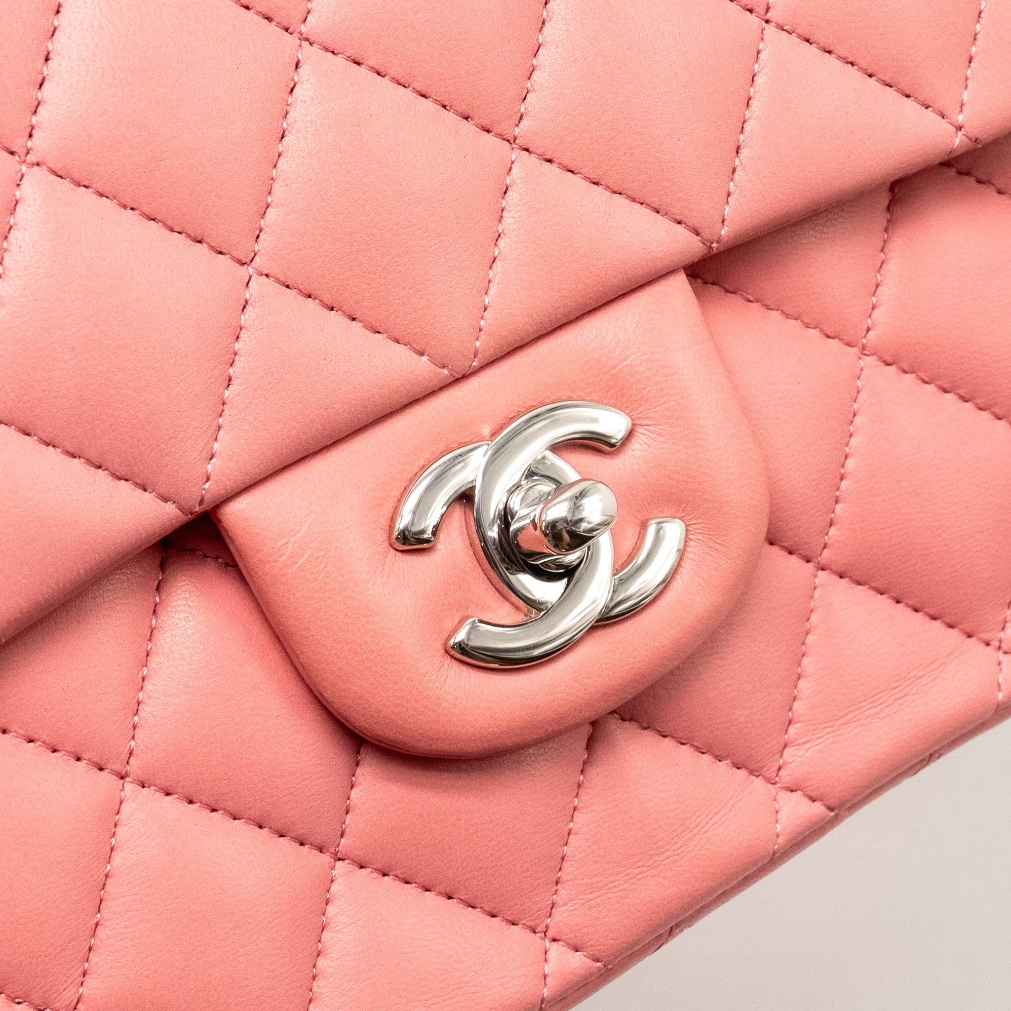 CHANEL MEDIUM CLASSIC DOUBLE FLAP BAG LAMBSKIN PINK SHW