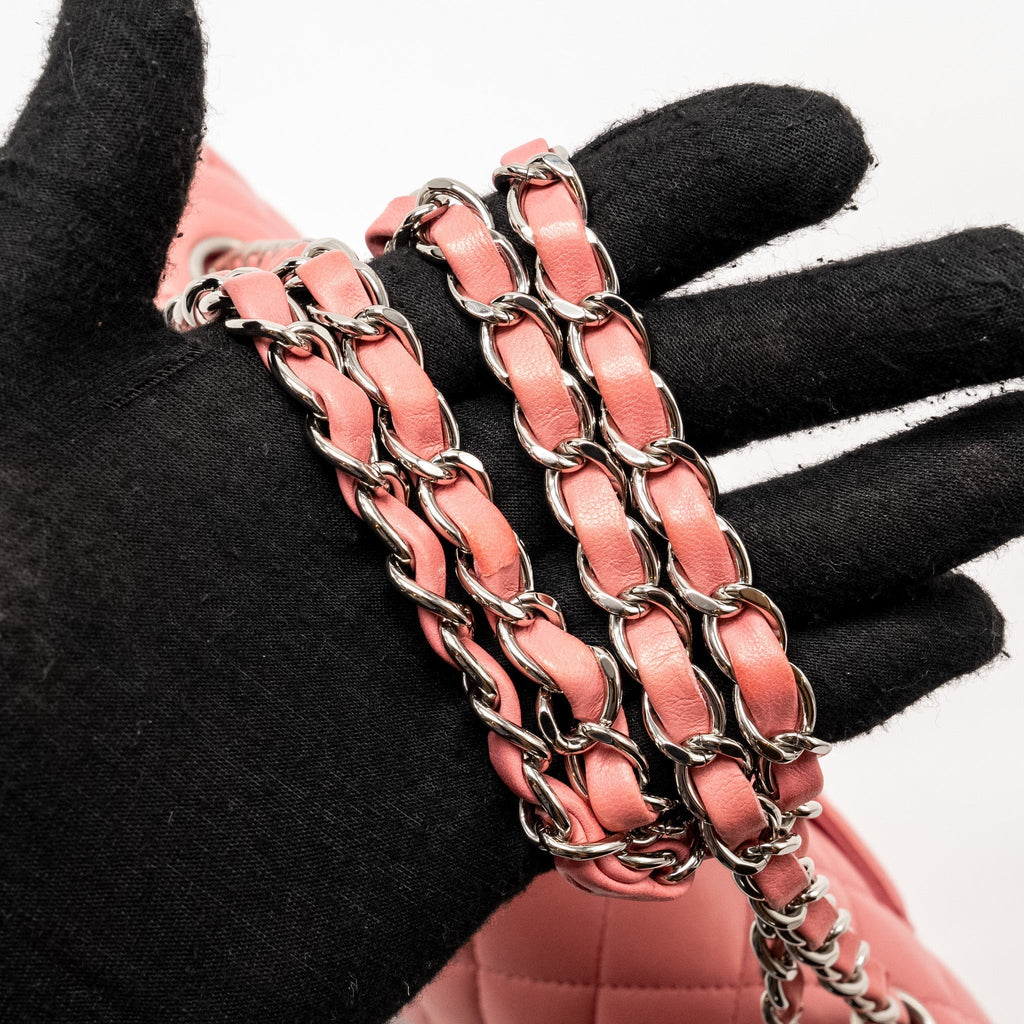 CHANEL MEDIUM CLASSIC DOUBLE FLAP BAG LAMBSKIN PINK SHW