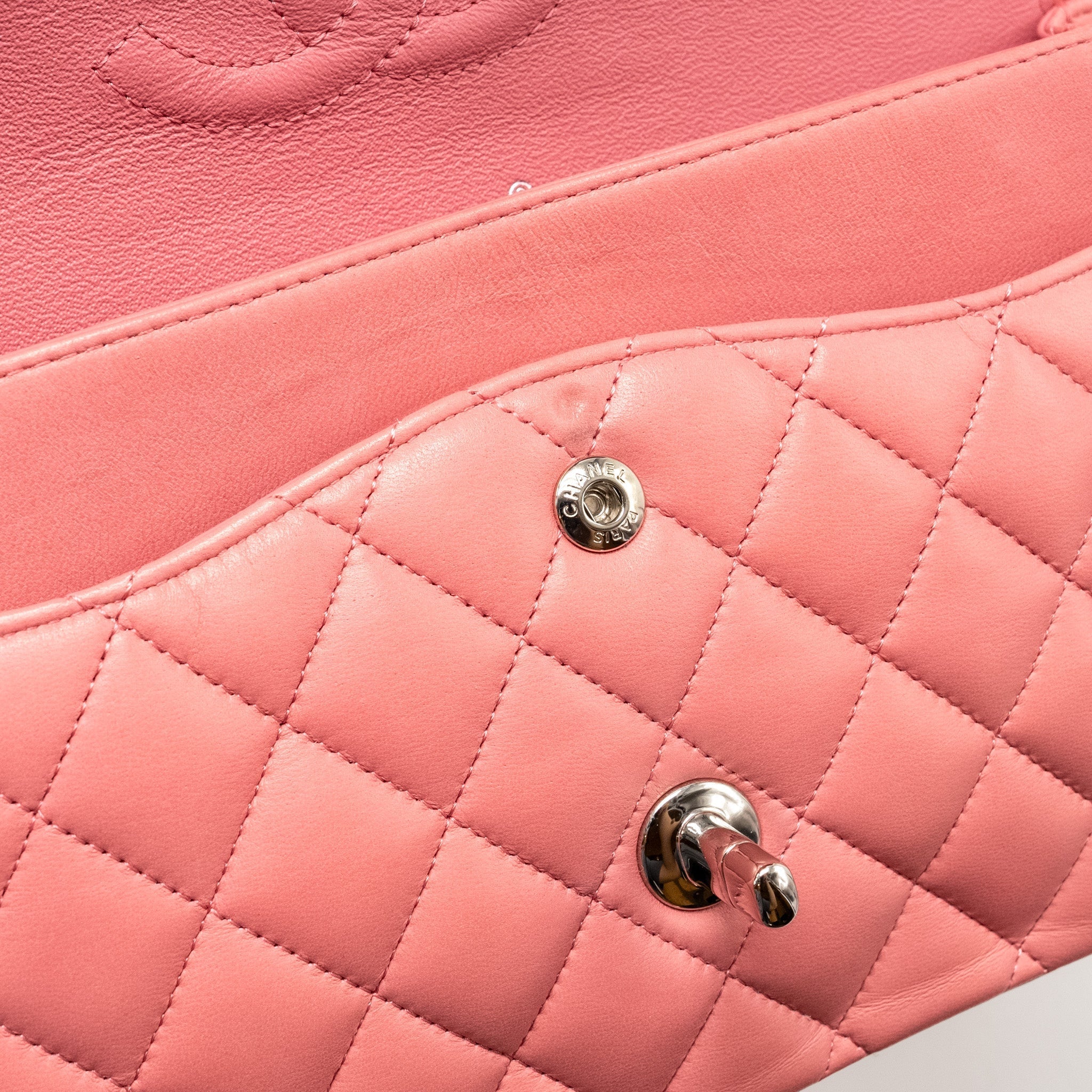 CHANEL MEDIUM CLASSIC DOUBLE FLAP BAG LAMBSKIN PINK SHW