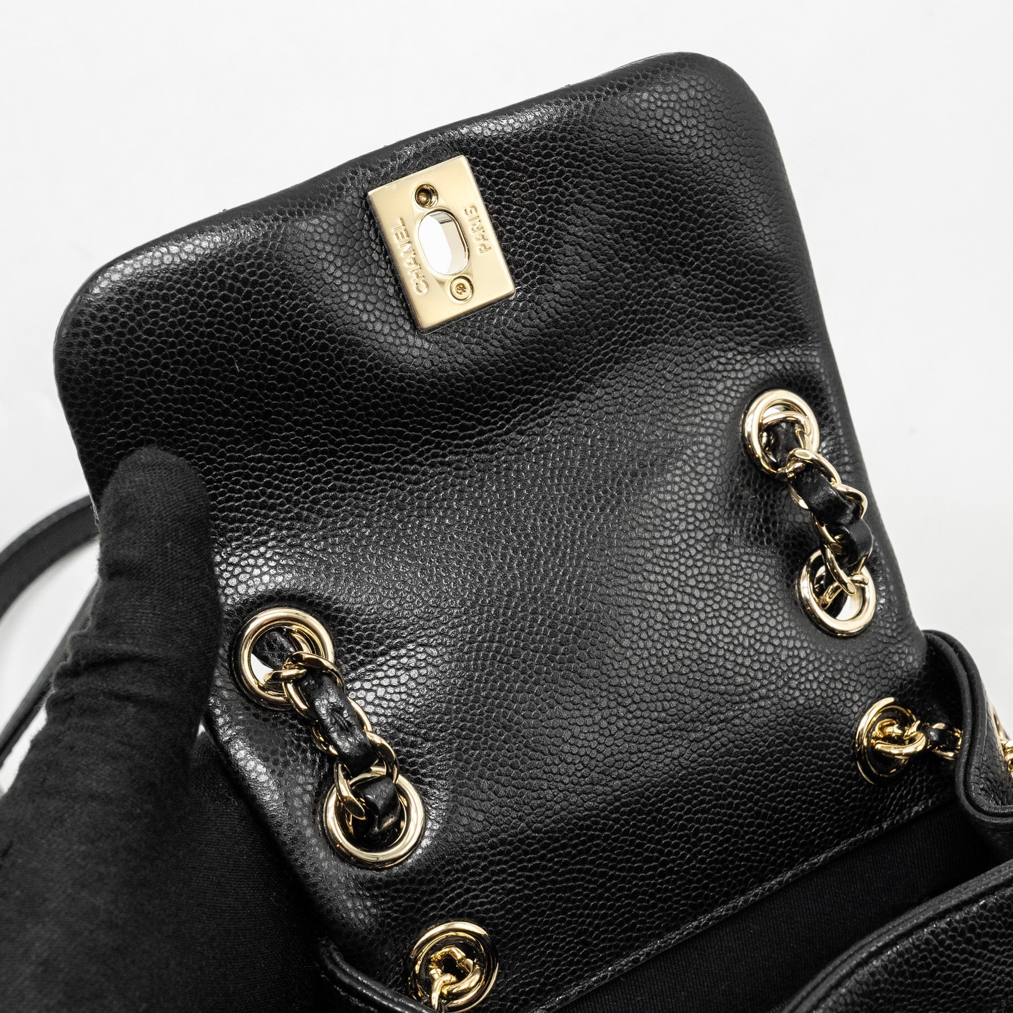 CHANEL 24A MINI DUMA BACKPACK GRAINED CALFSKIN BLACK LGHW (MICROCHIP)