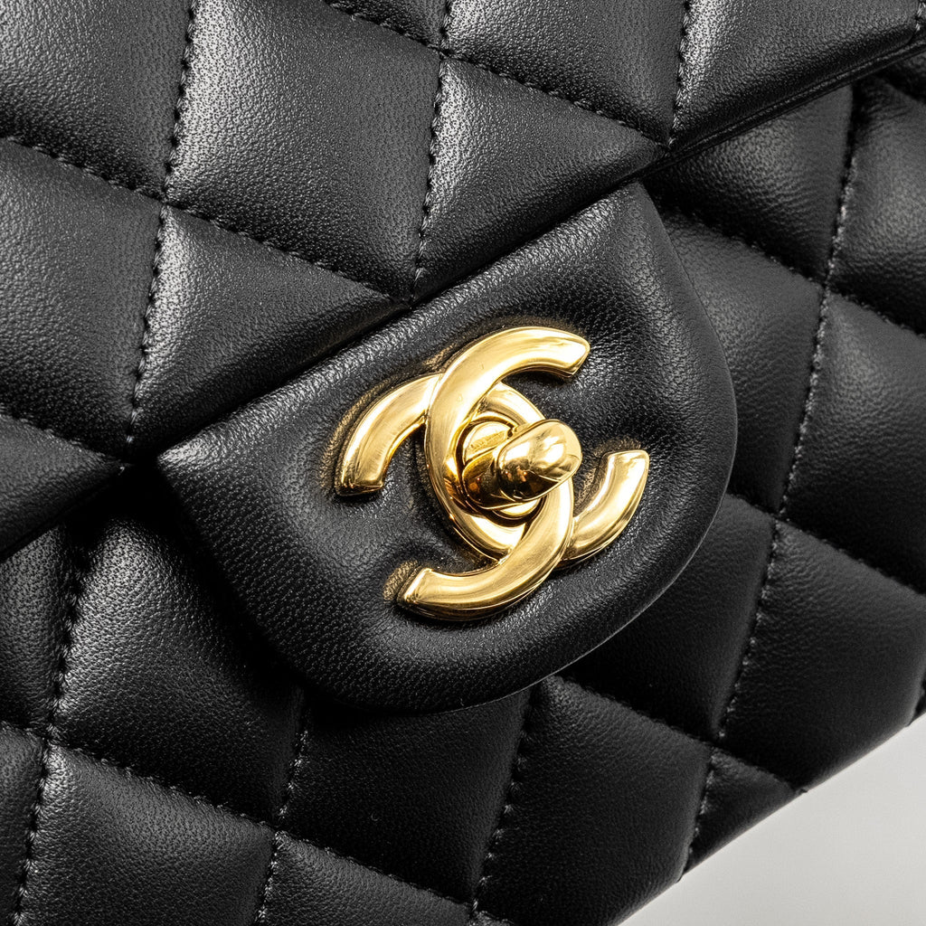 CHANEL SMALL CLASSIC DOUBLE FLAP BAG LAMBSKIN BLACK GHW (MICROCHIP)