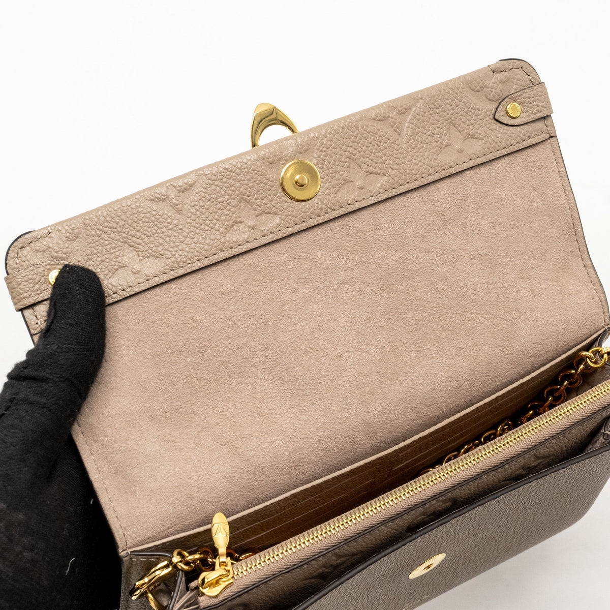 LOUIS VUITTON VAVIN CHAIN WALLET MONOGRAM EMPREINTE GREY GHW