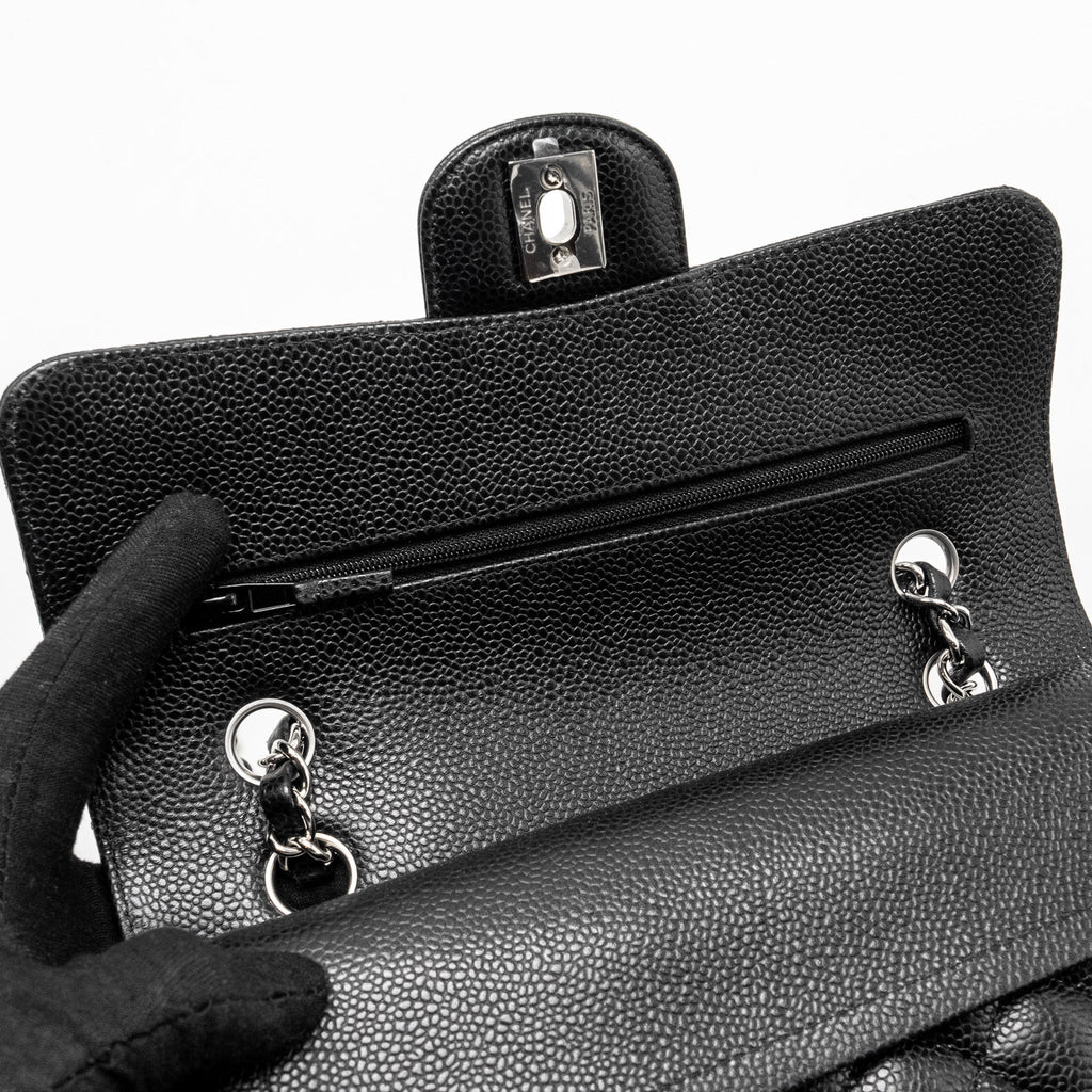 CHANEL SMALL CLASSIC DOUBLE FLAP BAG CAVIAR BLACK SHW (MICROCHIP)