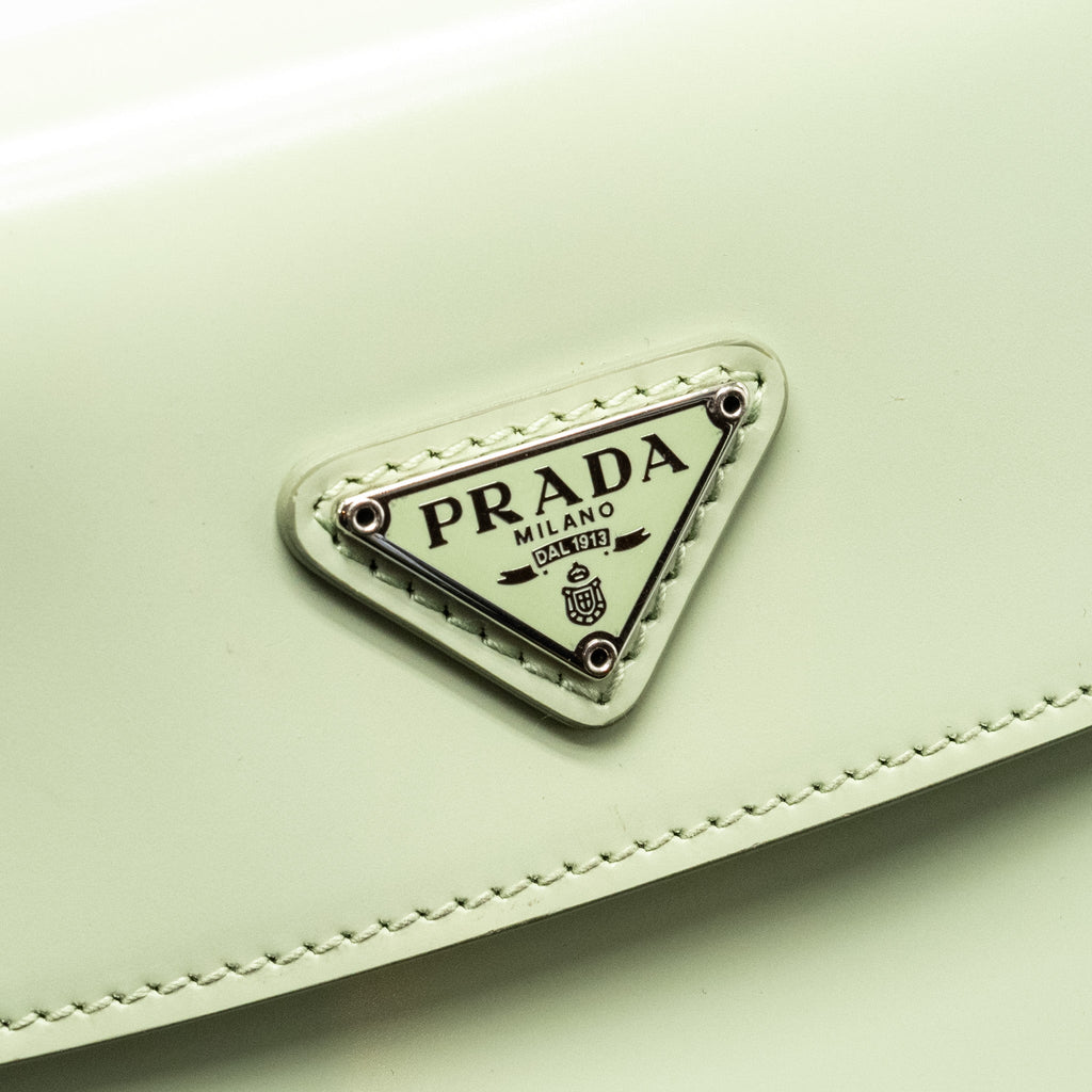 PRADA SMALL CLEO SHOULDER BAG BRUSHED LEATHER LIGHT GREEN SHW