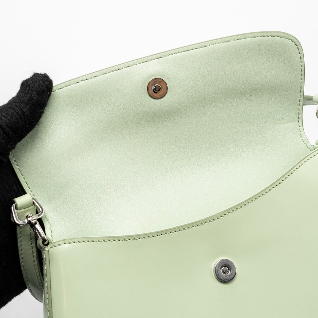 PRADA SMALL CLEO SHOULDER BAG BRUSHED LEATHER LIGHT GREEN SHW