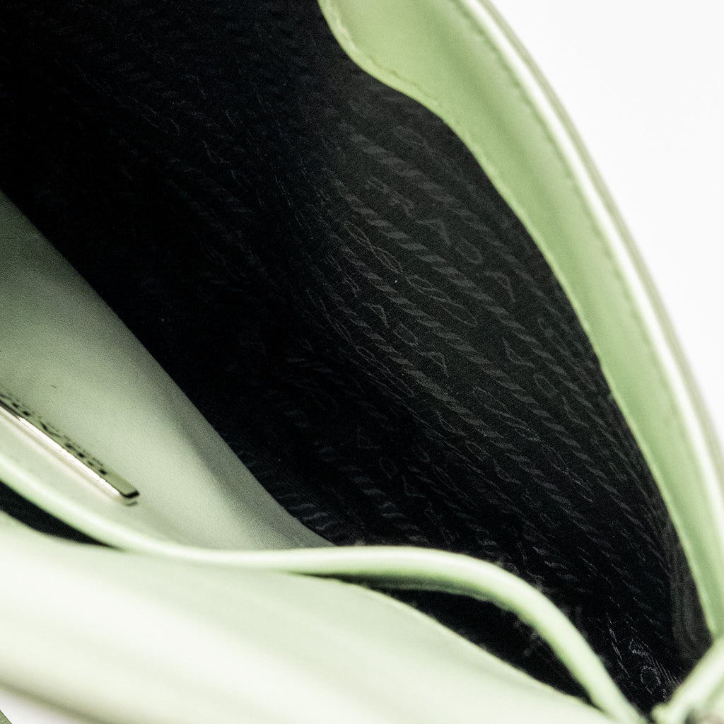 PRADA SMALL CLEO SHOULDER BAG BRUSHED LEATHER LIGHT GREEN SHW