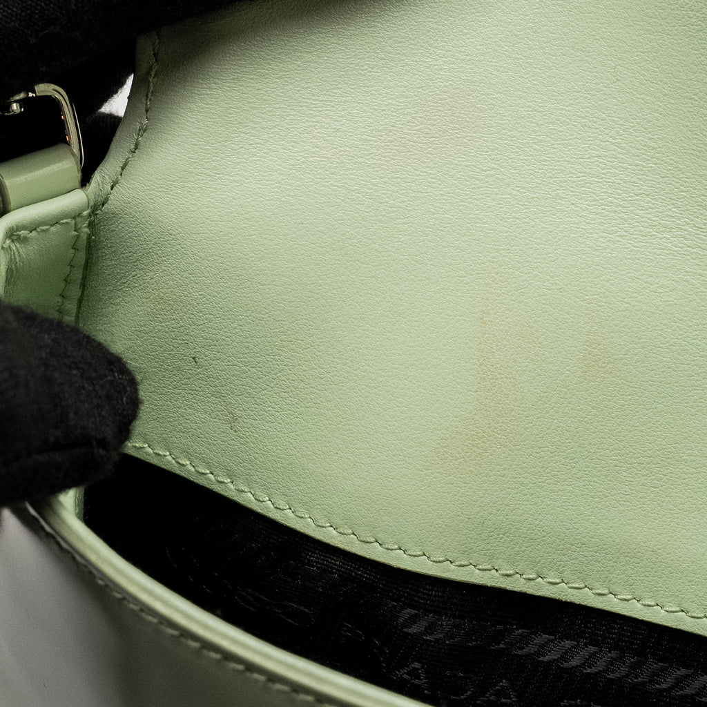 PRADA SMALL CLEO SHOULDER BAG BRUSHED LEATHER LIGHT GREEN SHW