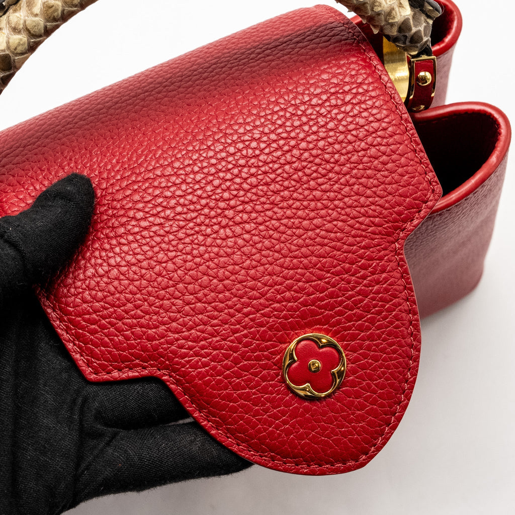 LOUIS VUITTON CAPUCINE BB WITH PYTHON HANDLE TAURILLON RED GHW