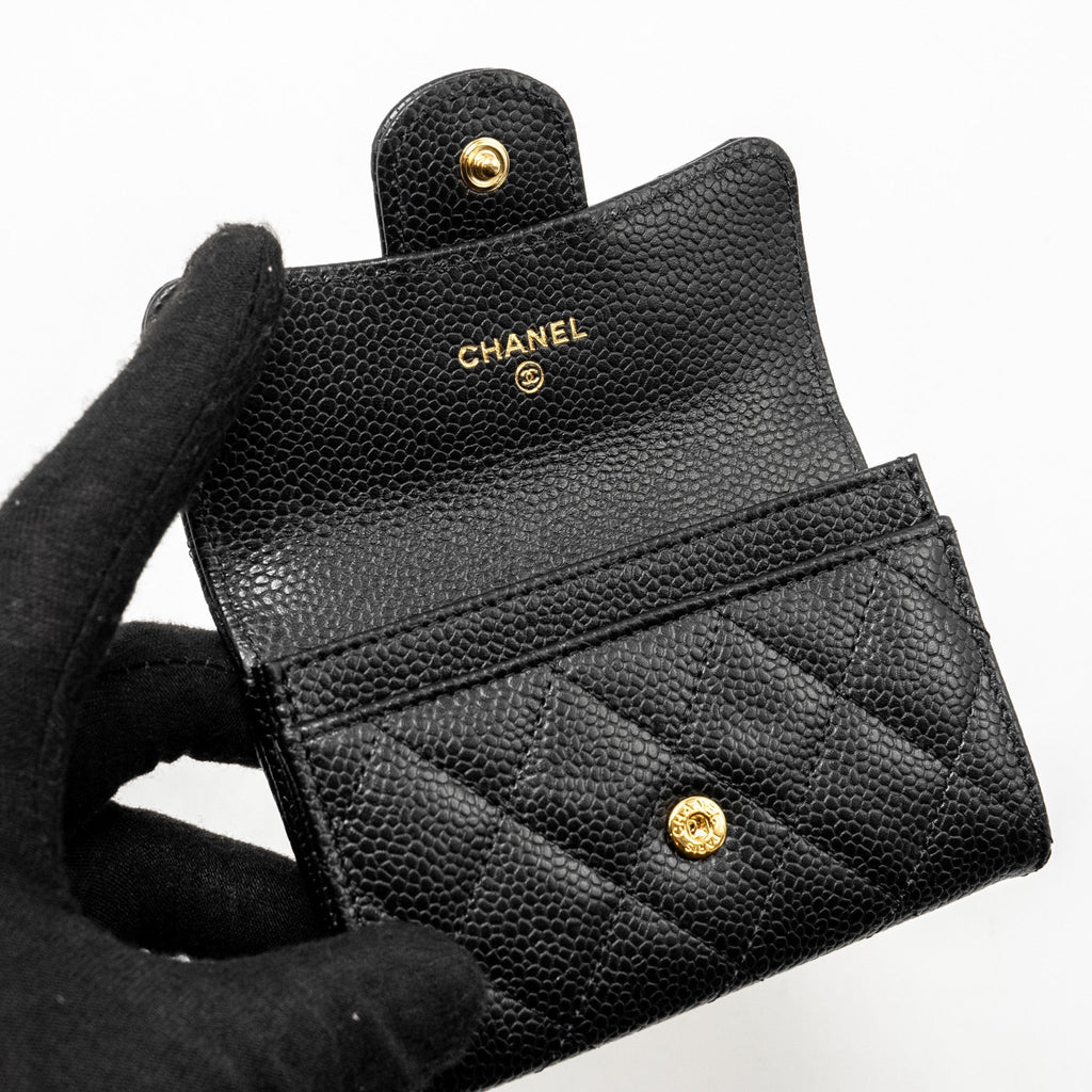 CHANEL CLASSIC FLAP CARD HOLDER CAVIAR BLACK GHW (MICROCHIP)
