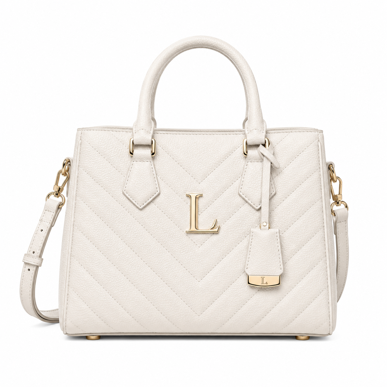Lorenzia Verona Chevron Tote — Ivory